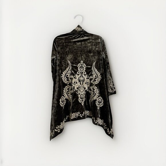 Andree by Unit Womens Cardigan Embroidered Velvet Open Front Kimono Sz S Boho - Picture 3 of 5